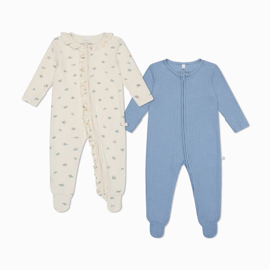 Floral Ribbed & Waffle Clever Zip Sleepsuit 2 Pack