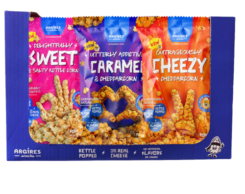 Argires Snacks SNACK LOUDLY TRIO: 5 BAGS EA (CHEEZY CHEDDARCORN/UTTERLY ADDICTIVE CARAMEL & CHEDDARCORN/DELIGHTFULLY SWEET & SALTY KETTLE CORN) - 4-6 OZ 15 Pack