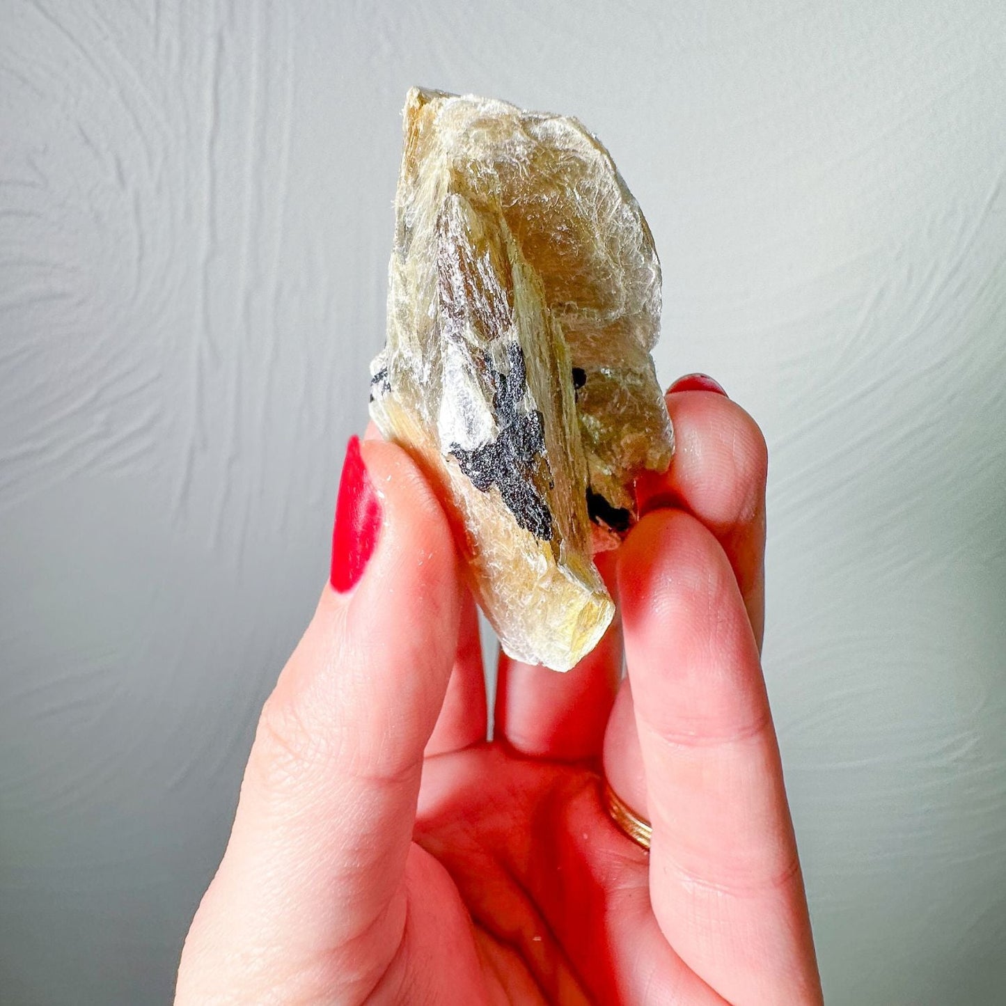 Golden Lepidolite with Black Tourmaline Crystal