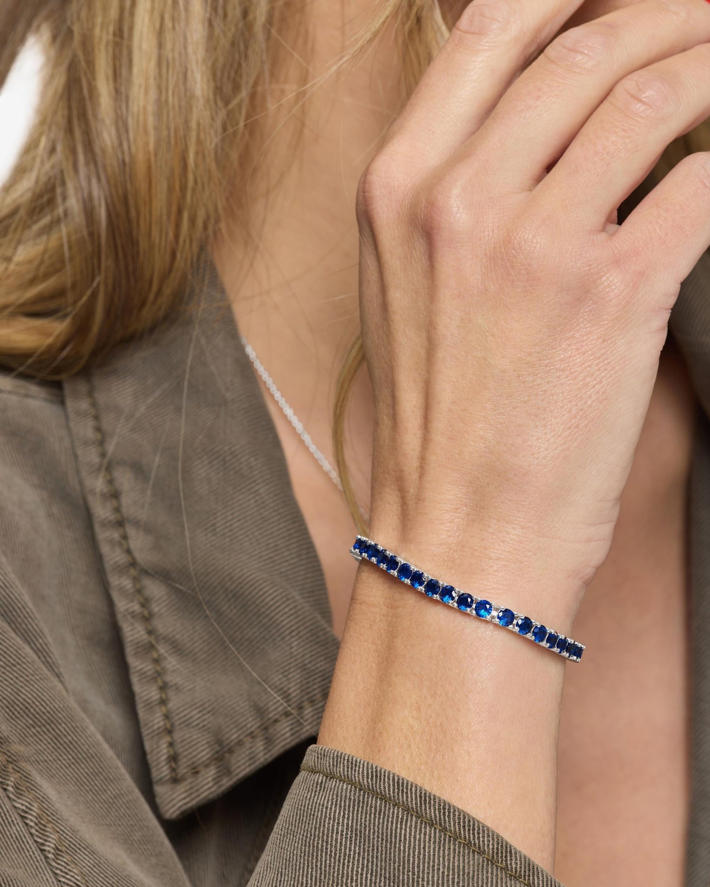 Grand Heiress Tennis Bracelet 4mm - Silver|Blue Sapphire Diamondettes
