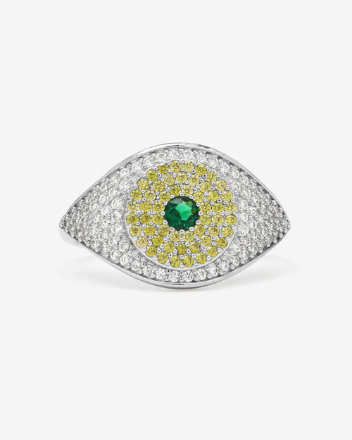 Green Evil Eye Ring - Silver|Emerald