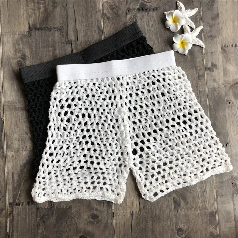 Cotton Fishing Net Shorts for Women, Beach Swimwear