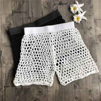Cotton Fishing Net Shorts for Women, Beach Swimwear