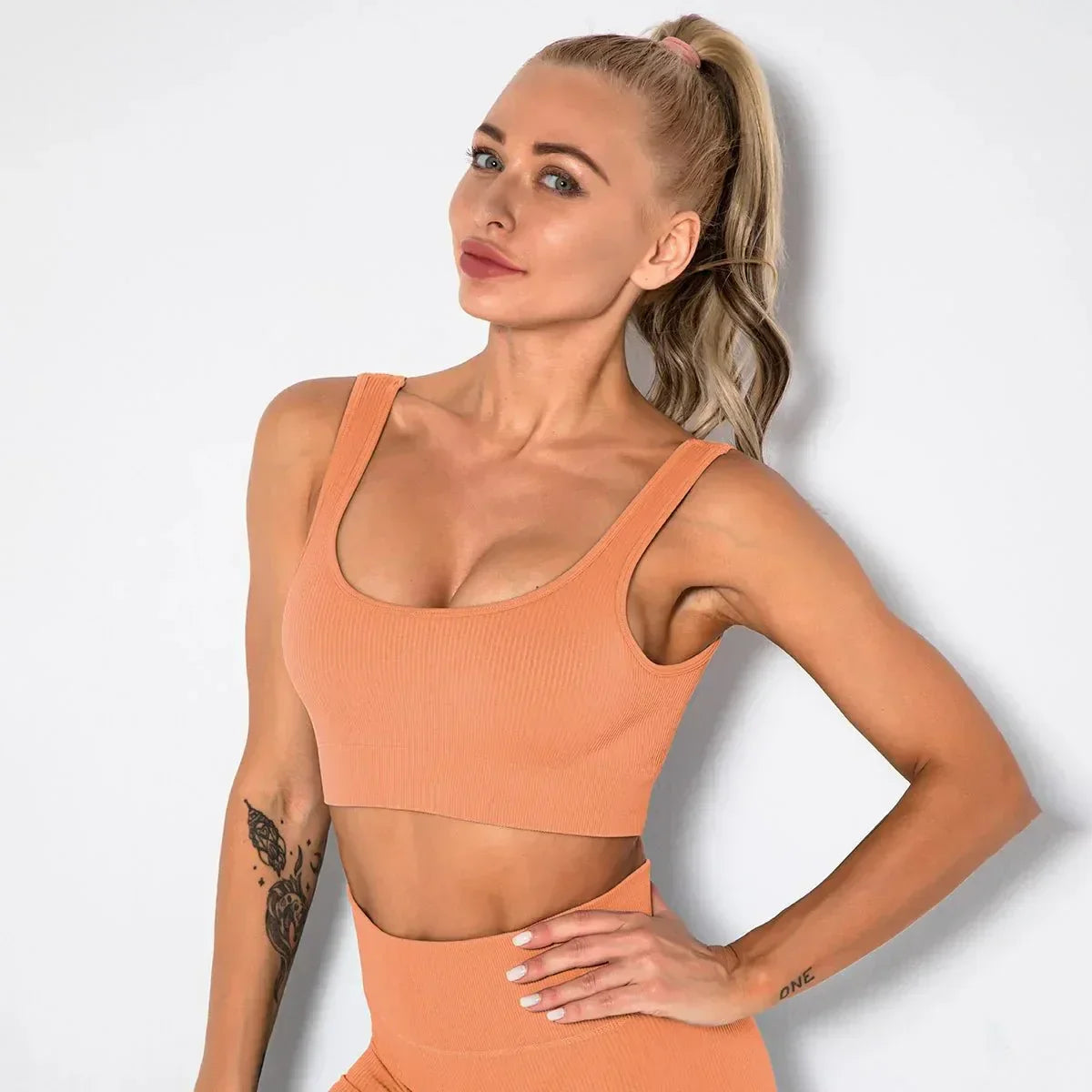 Summer Seamless Fitness Set - Sexy UV Neck Top With Leggings Activewear 2 Piece Women’s Gym Outfit