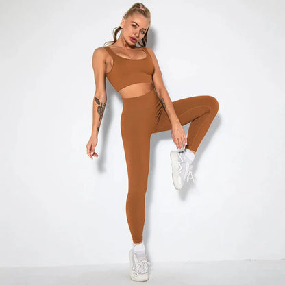 Summer Seamless Fitness Set - Sexy UV Neck Top With Leggings Activewear 2 Piece Women’s Gym Outfit
