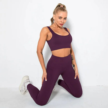 Summer Seamless Fitness Set - Sexy UV Neck Top With Leggings Activewear 2 Piece Women’s Gym Outfit