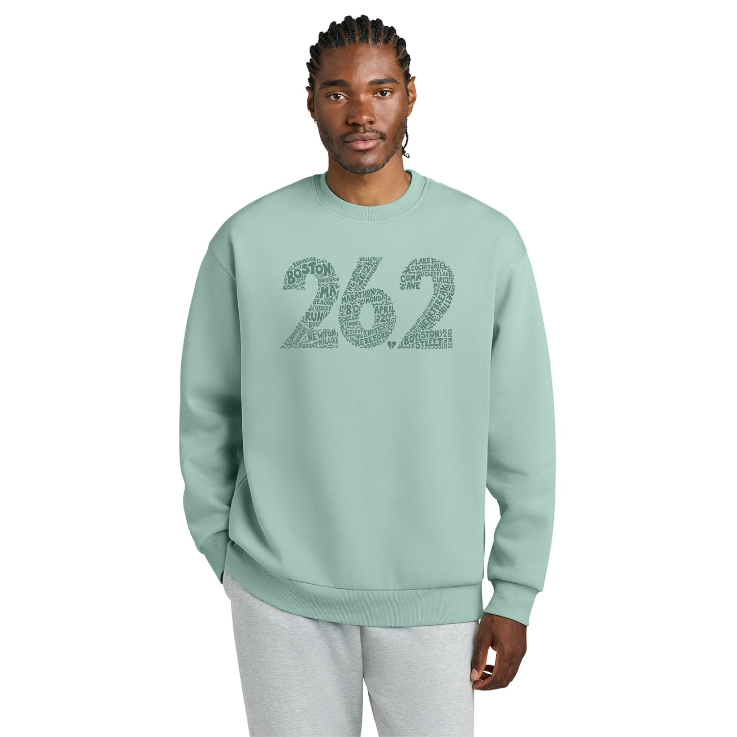 Boston 26.2 - Heavyweight Dusty Sage Fleece Crew (DT6154) (HBM26-07)