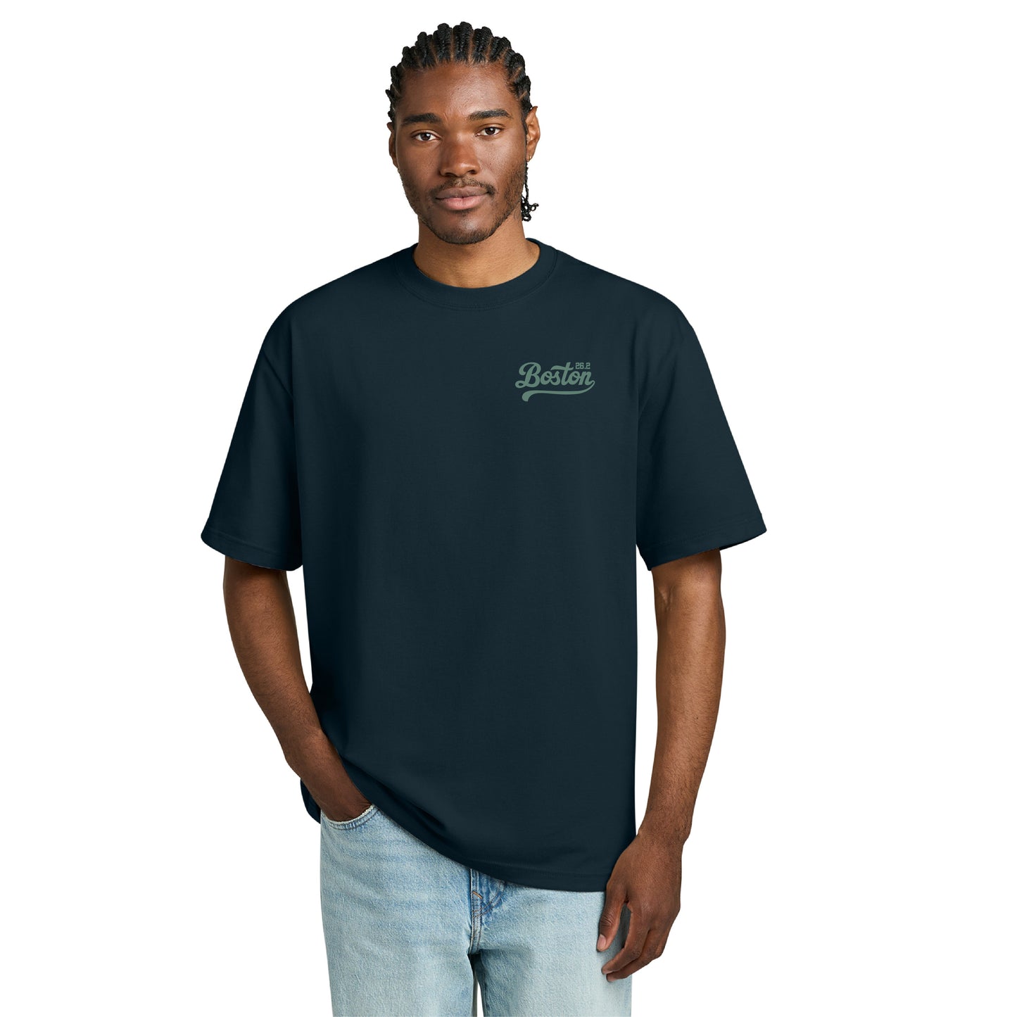 Boston 26.2 - Heavyweight Navy Blue Tee (DT6065) (HBM26-10 LC, HBM26-09 Back)