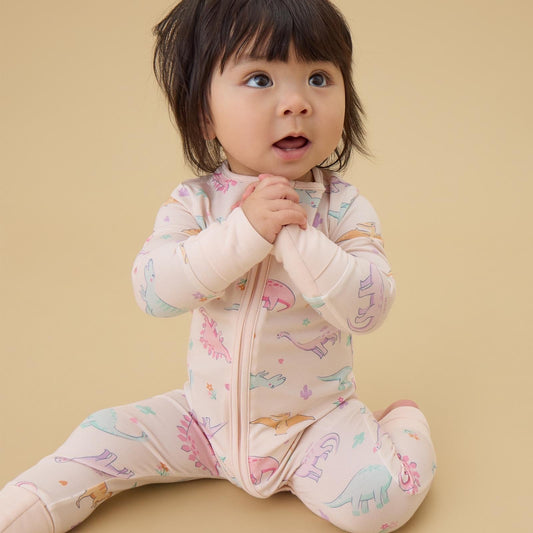 Dinosaur Nights Clever Zip Sleepsuit  - Pink