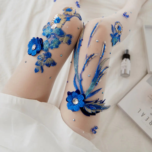 Embroidered Cherry Blue Banshee Pattern Stockings