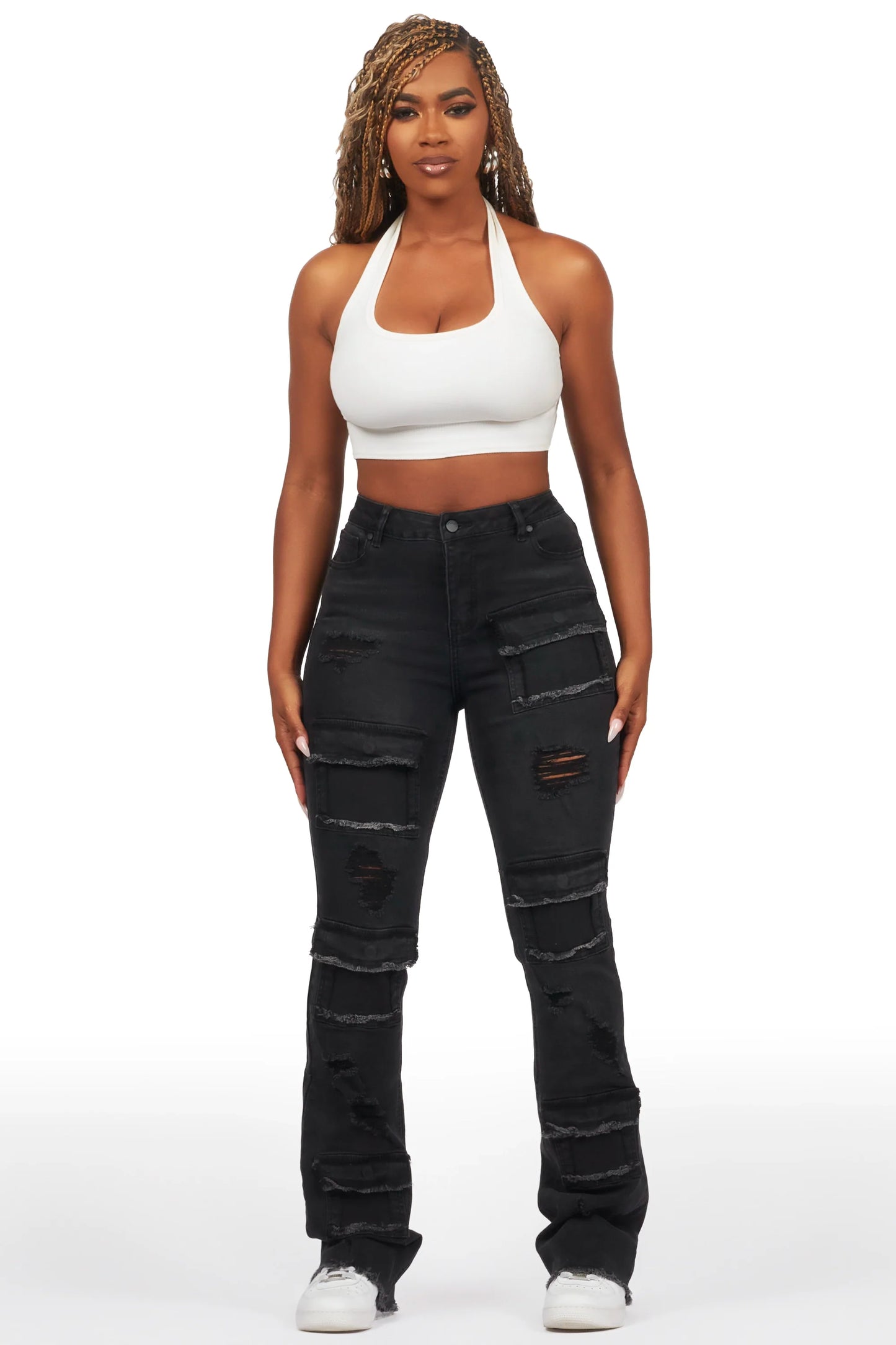 Antione Jet Black Stacked Flare Jean