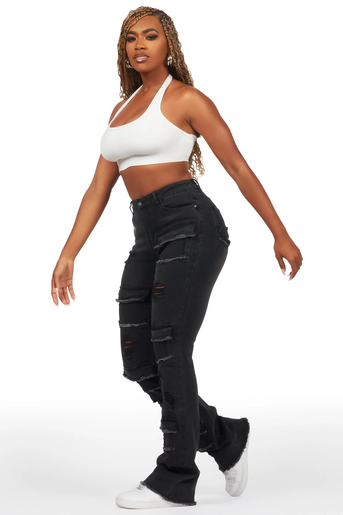 Antione Jet Black Stacked Flare Jean