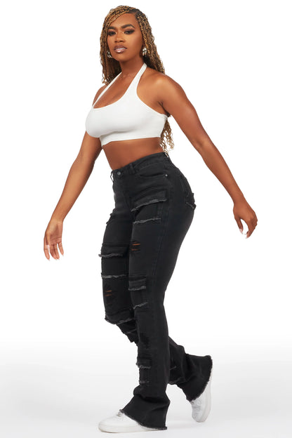 Antione Jet Black Stacked Flare Jean