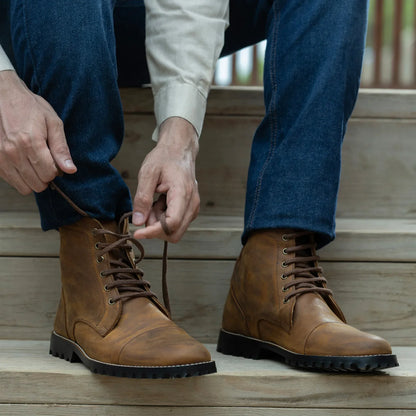 Knight Derby Burnt Copper Pullup Leather Boots - TerraGrip