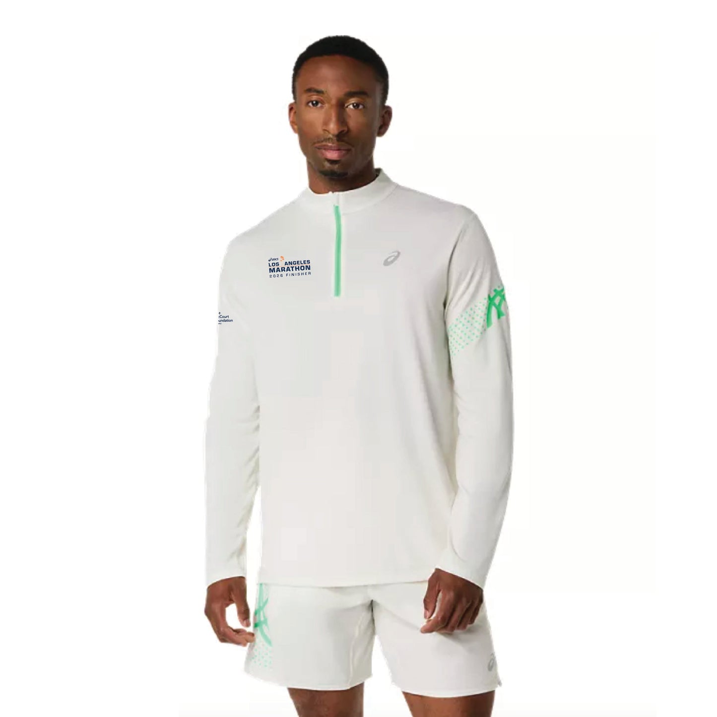 2026 ASICS Los Angeles Marathon FINISHER - ASICS Men's Icon Long Sleeve 1/2 Zip Cream/Vital Green (2011D459) (LA26-34)