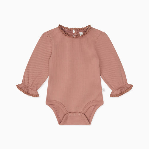 Frilled Ribbed Bodysuit - Rose