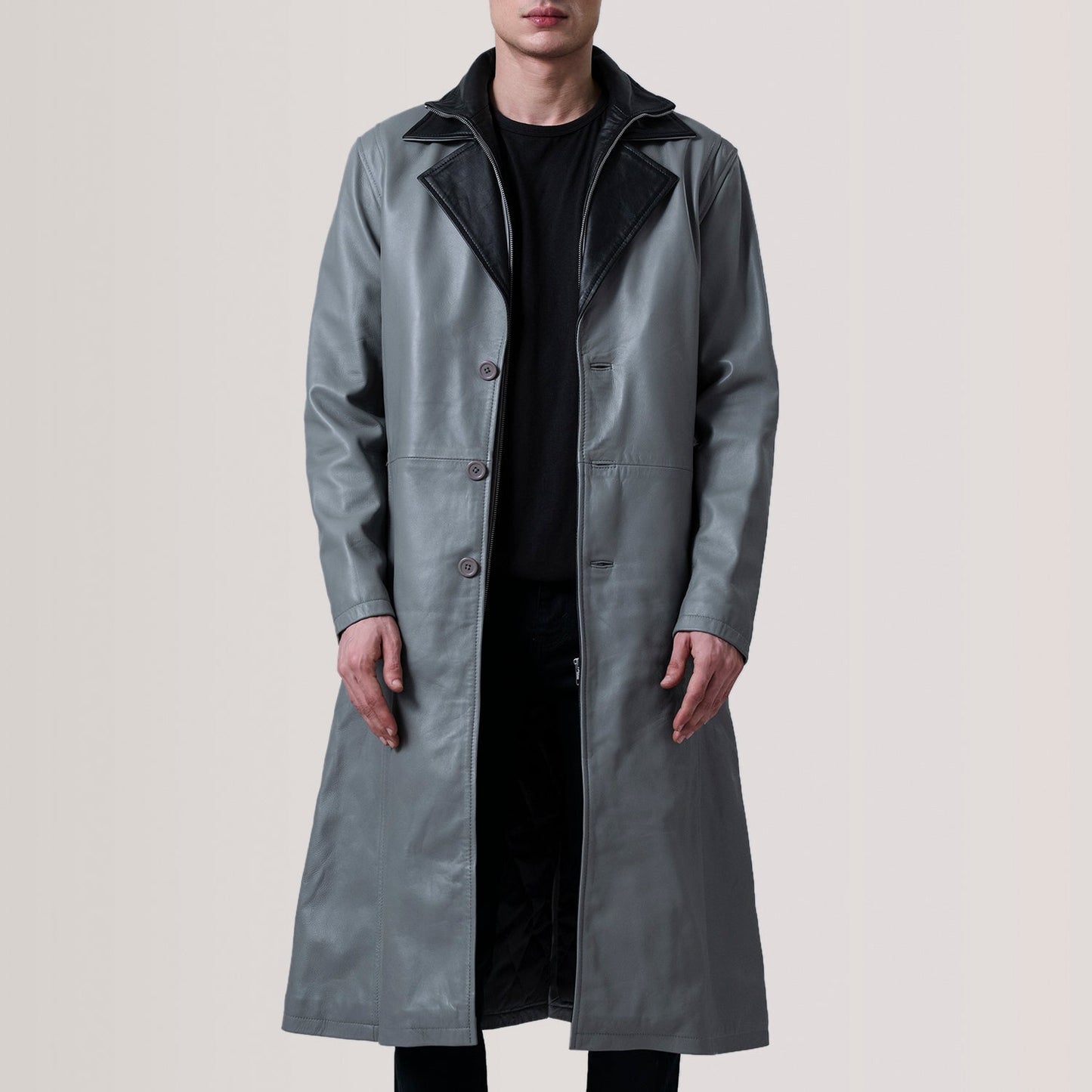 Charlton Grey Leather Single Breasted Coat
