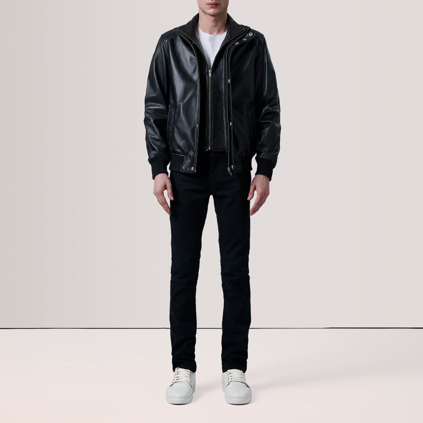 Lester Black Leather Bomber Jacket