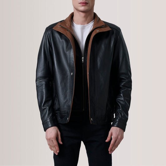 Alfred Black Leather Bomber Jacket