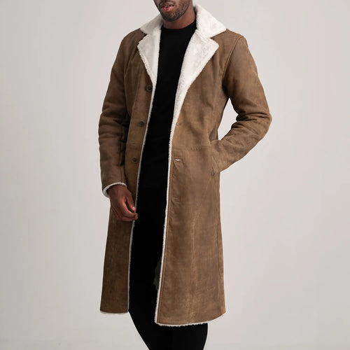 Kolby Distressed Brown Leather Shearling Coat