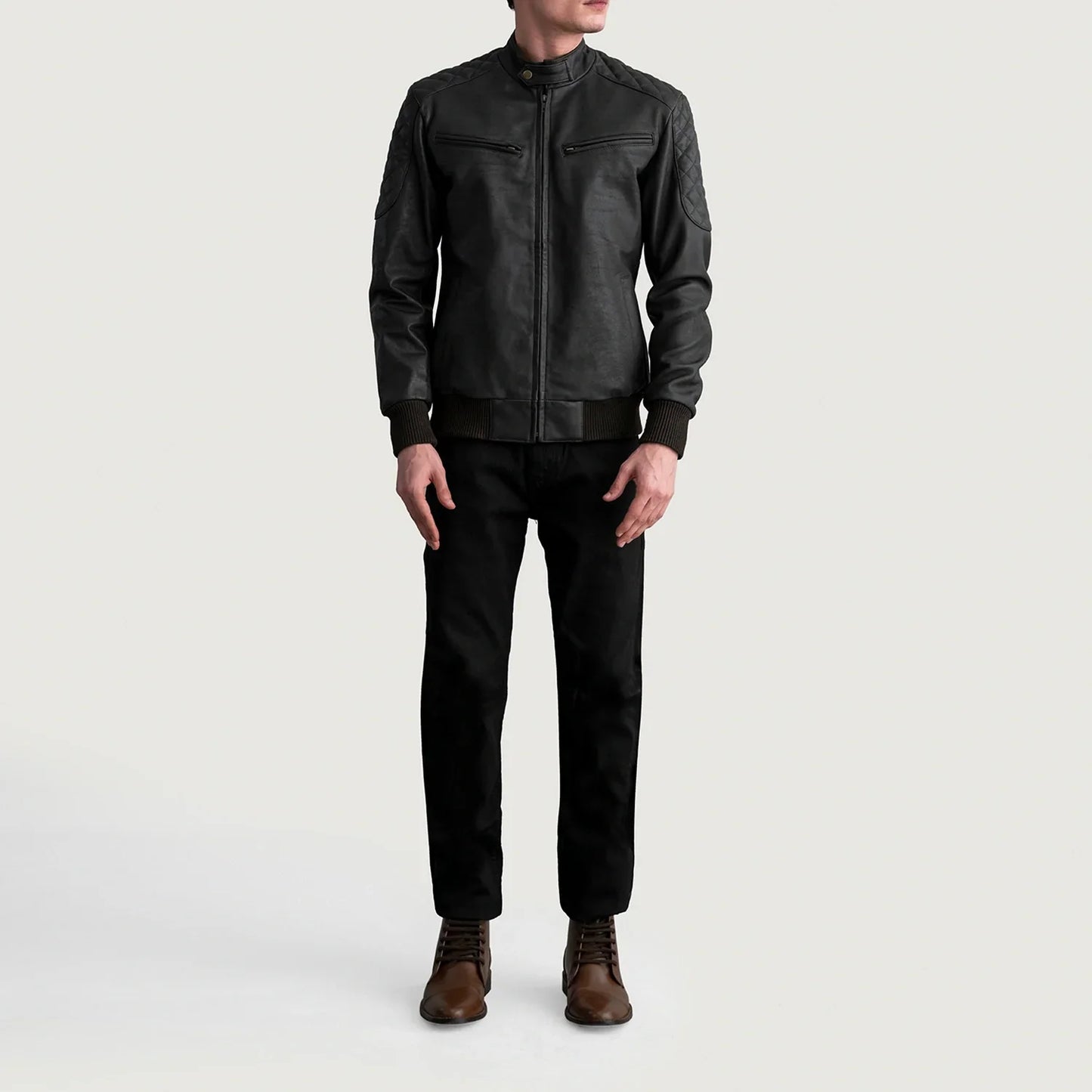 Sven Tumbled Brown Leather Bomber Jacket
