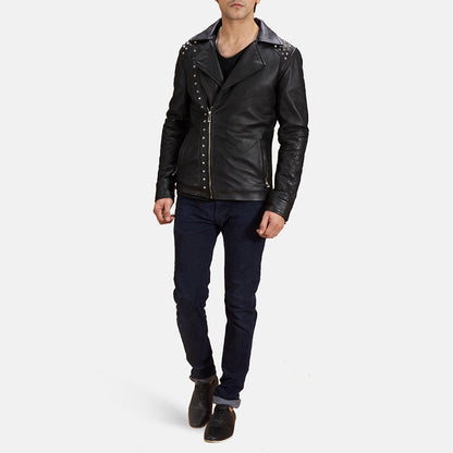Black Studded Leather Biker Jacket