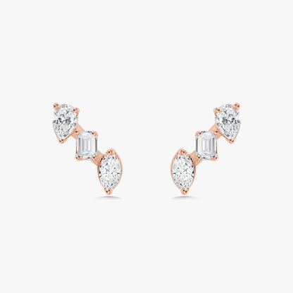 Multi Mixed Shape Diamond Bar Stud Earrings
