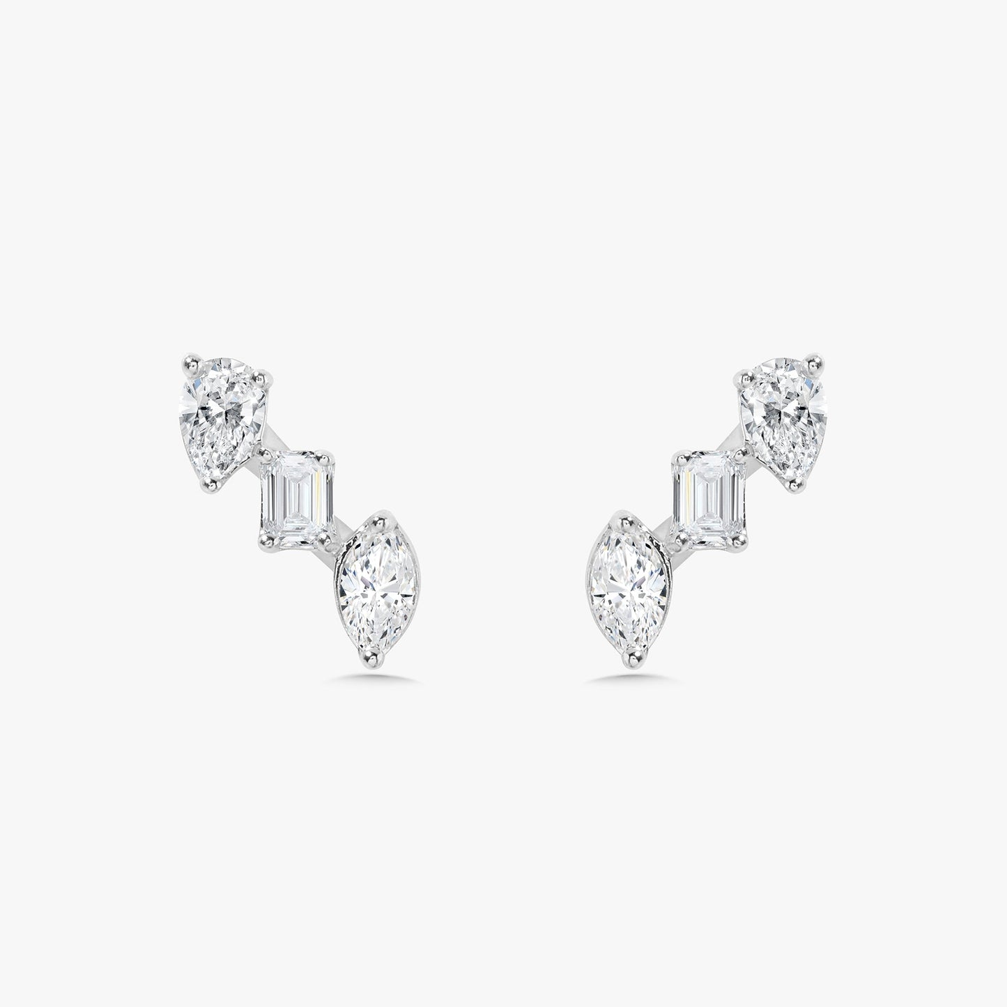 Multi Mixed Shape Diamond Bar Stud Earrings