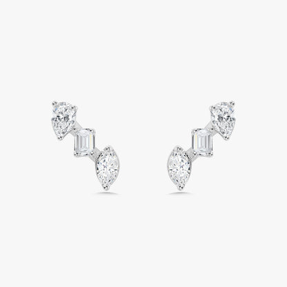 Multi Mixed Shape Diamond Bar Stud Earrings