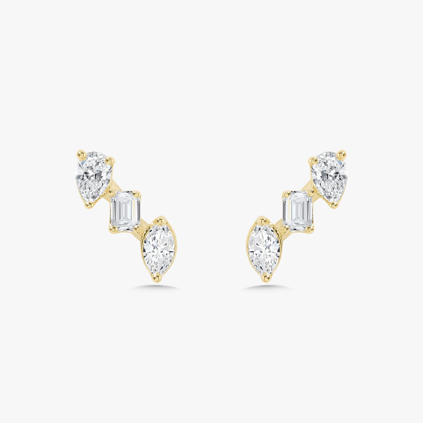 Multi Mixed Shape Diamond Bar Stud Earrings