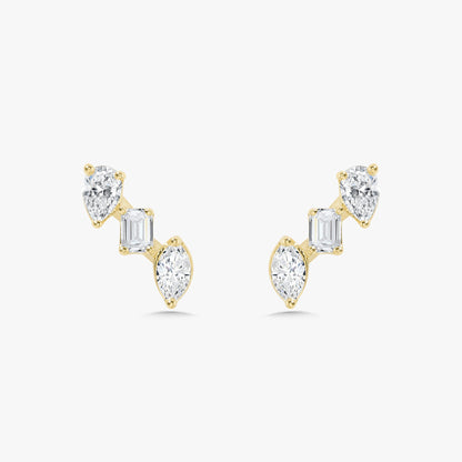 Multi Mixed Shape Diamond Bar Stud Earrings