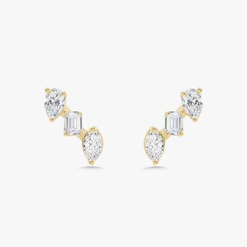 Multi Mixed Shape Diamond Bar Stud Earrings
