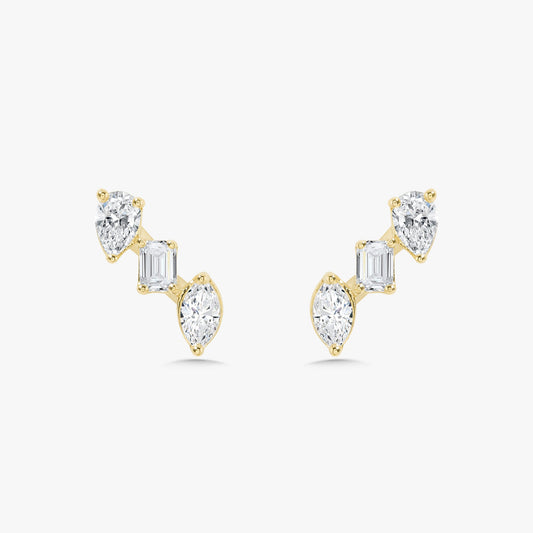 Multi Mixed Shape Diamond Bar Stud Earrings