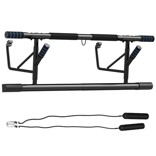 SPORTNOW Pull-Up Bar Doorway Push Up Stand w/ Resistance Bands for Home Gym