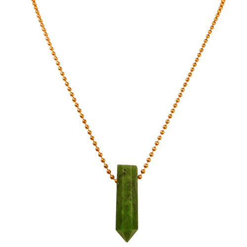 Nephrite Jade Point with Copper Ball Chain Necklace