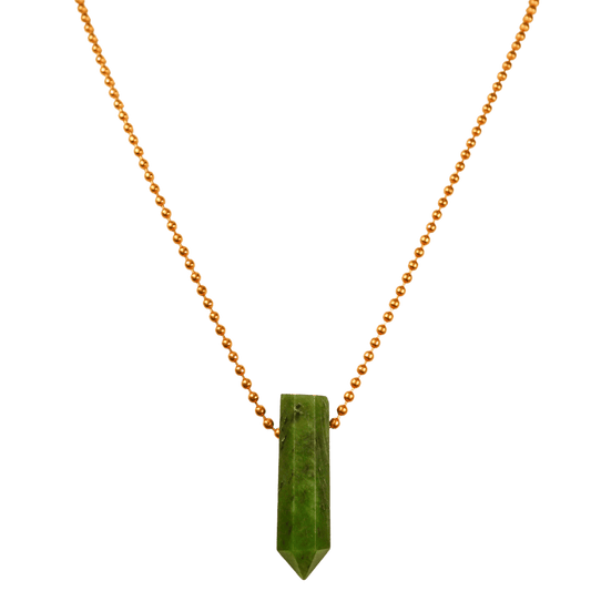 Nephrite Jade Point with Copper Ball Chain Necklace