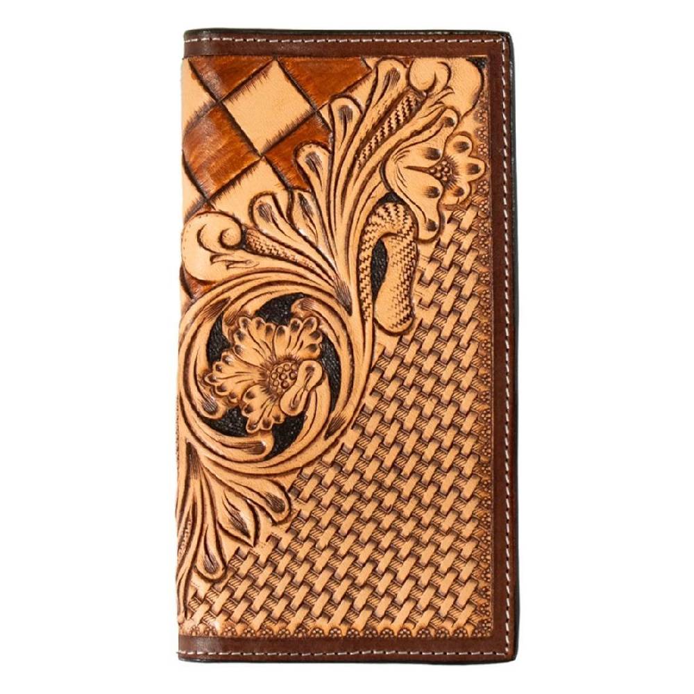 3D Tooled Floral Basketweave Rodeo Wallet