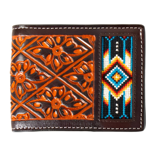 3D Floral Hand Tooled Embossed Bifold Wallet