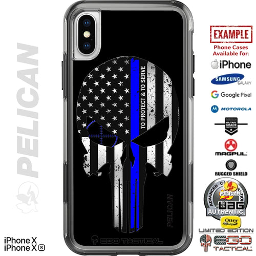 Subdued Thin Blue Line 50-Star US American Flag To Protect and To Serve Punisher Custom Printed Case Design for Apple, Samsung, Google & Motorola Phone Models