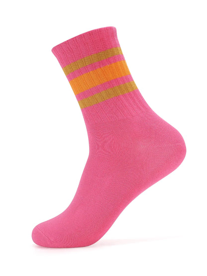 Forony Women Hot Pink Socks Tube Socks for Women Womens Cotton Crew Socks Anti Stink Lightweight Striped Socks