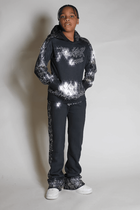 Boys Alaeno 2.0 Black Rhinestone Stacked Track Set