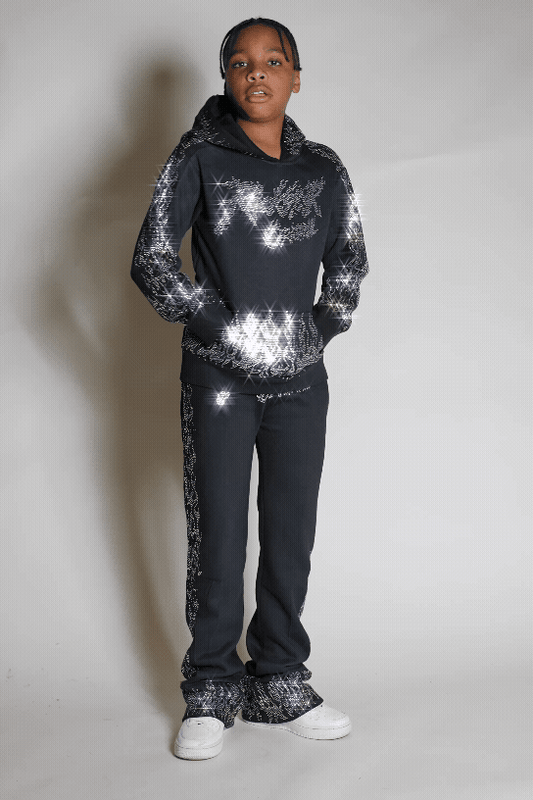 Boys Alaeno 2.0 Black Rhinestone Stacked Track Set