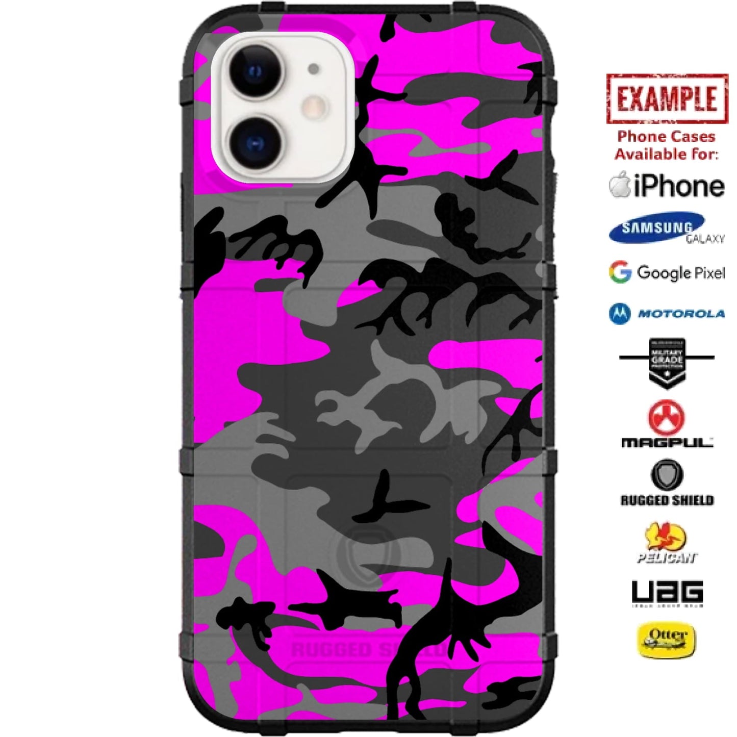 Fuschia & Grey Black Urban Camouflage Custom Printed Case Design for Apple, Samsung, Google & Motorola Phone Models