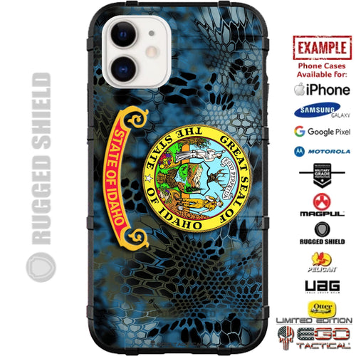Idaho State Flag on Kryptek Camo Custom Printed Case Design for Apple, Samsung, Google & Motorola Phone Models