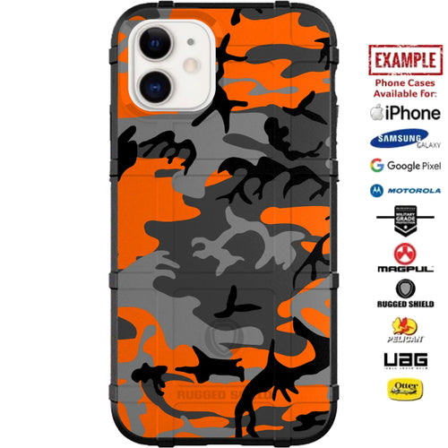 Orange & Grey Black Urban Camouflage Custom Printed Case Design for Apple, Samsung, Google & Motorola Phone Models