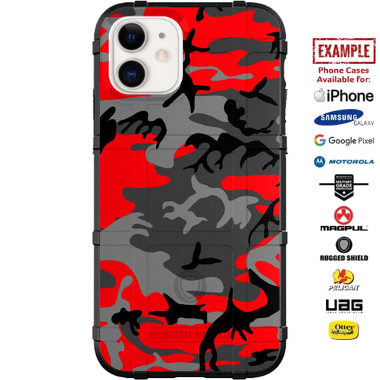 Red & Grey Black Urban Camouflage Custom Printed Case Design for Apple, Samsung, Google & Motorola Phone Models