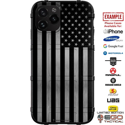 Subdued Black Printed US American Flag on Brushed Aluminum Custom Printed Case Design for Apple, Samsung, Google & Motorola Phone Models