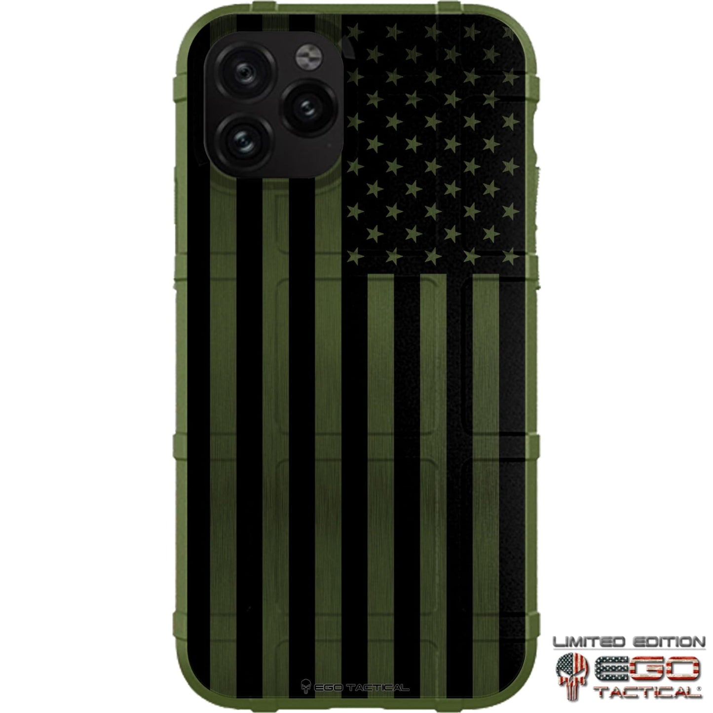 Subdued Black Printed US American Flag on Brushed Aluminum Custom Printed Case Design for Apple, Samsung, Google & Motorola Phone Models