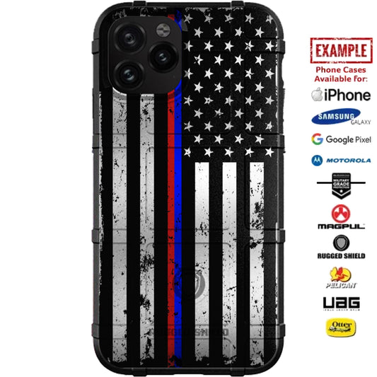 Subdued US American Flag Half Thin Blue Line / Thin Red Line Custom Printed Case Design for Apple, Samsung, Google & Motorola Phone Models