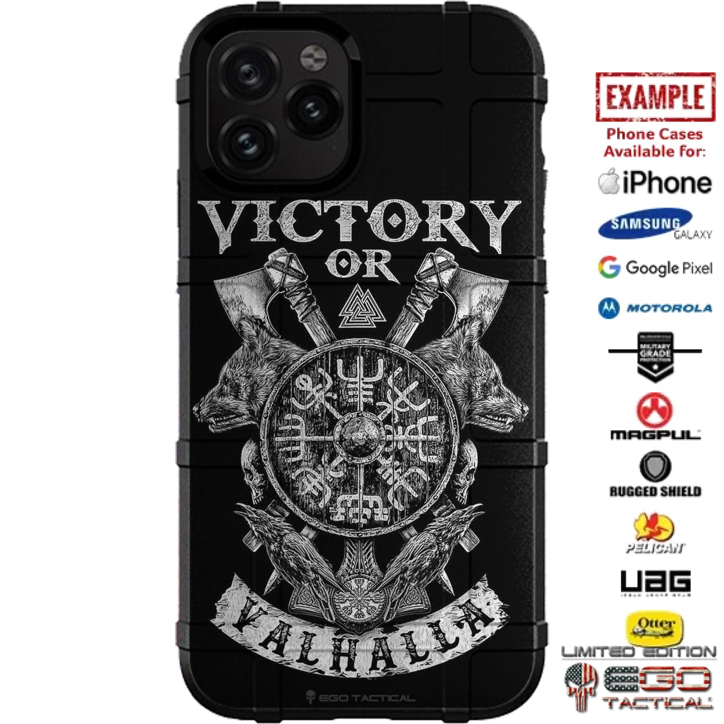Victory or Valhalla Viking Norse Custom Printed Case Design for Apple, Samsung, Google & Motorola Phone Models